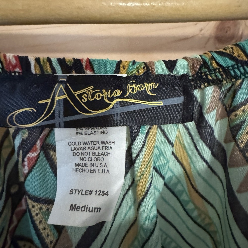 Astoria Born Womens Medium Boho Hippie Chevron Tunic Top Bell Sleeve Turquoise - Picture 3 of 8